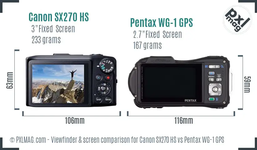 Canon SX270 HS vs Pentax WG-1 GPS Screen and Viewfinder comparison