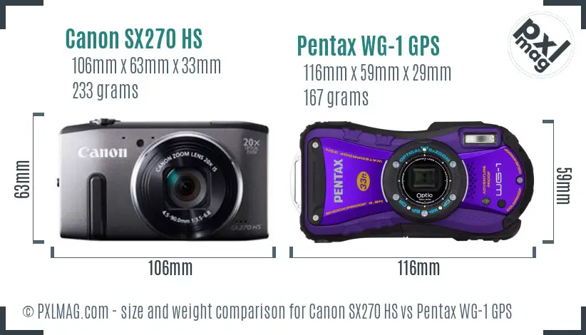 Canon SX270 HS vs Pentax WG-1 GPS size comparison