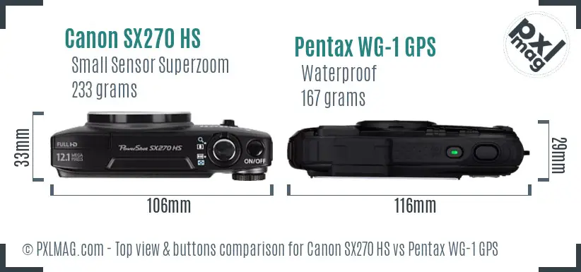 Canon SX270 HS vs Pentax WG-1 GPS top view buttons comparison