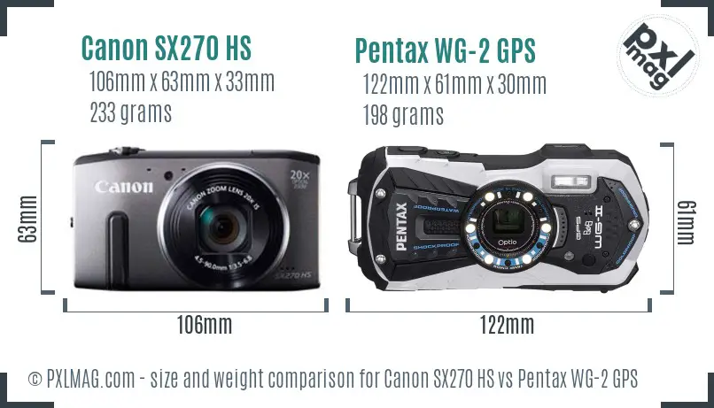 Canon SX270 HS vs Pentax WG-2 GPS size comparison