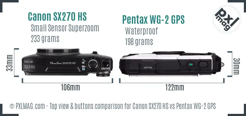 Canon SX270 HS vs Pentax WG-2 GPS top view buttons comparison