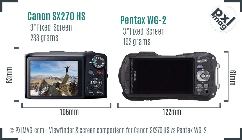 Canon SX270 HS vs Pentax WG-2 Screen and Viewfinder comparison