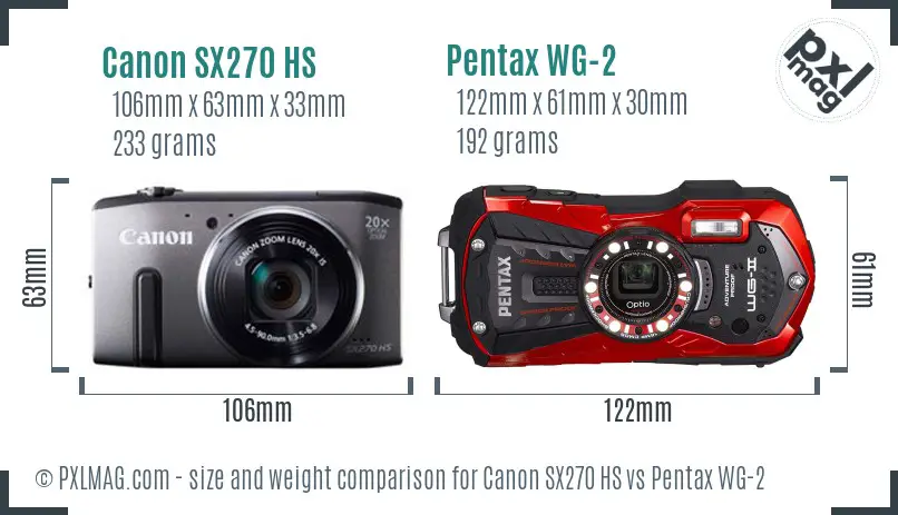 Canon SX270 HS vs Pentax WG-2 size comparison