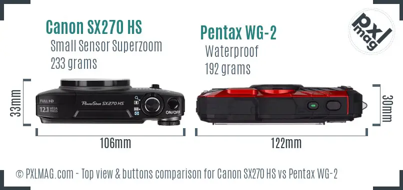 Canon SX270 HS vs Pentax WG-2 top view buttons comparison