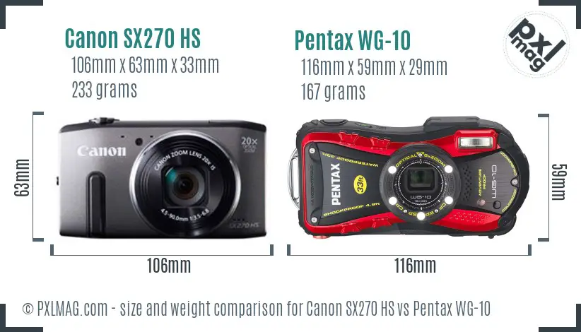 Canon SX270 HS vs Pentax WG-10 size comparison
