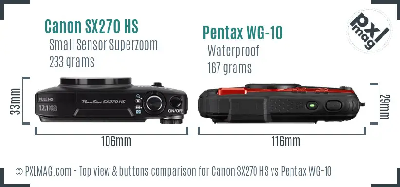 Canon SX270 HS vs Pentax WG-10 top view buttons comparison