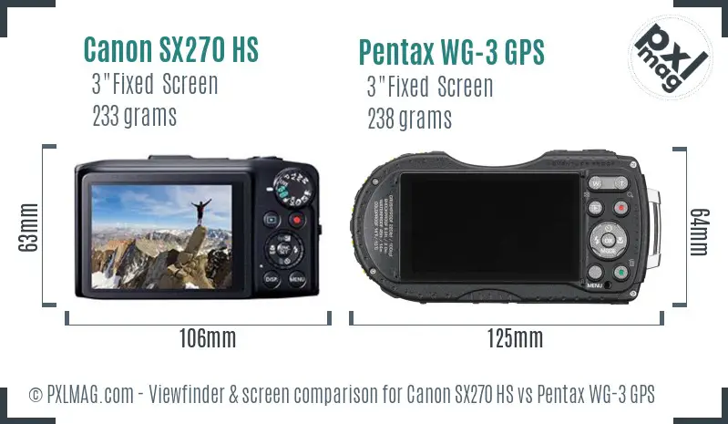 Canon SX270 HS vs Pentax WG-3 GPS Screen and Viewfinder comparison