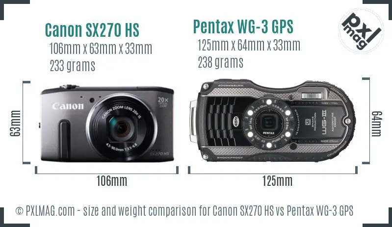 Canon SX270 HS vs Pentax WG-3 GPS size comparison