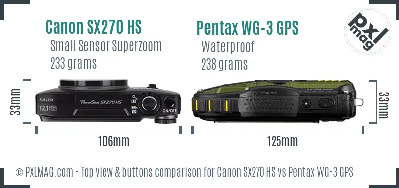 Canon SX270 HS vs Pentax WG-3 GPS top view buttons comparison