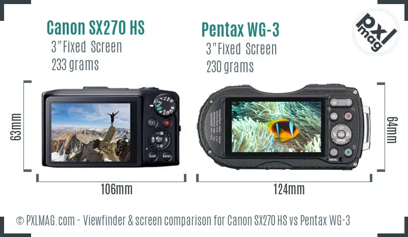 Canon SX270 HS vs Pentax WG-3 Screen and Viewfinder comparison Canon SX270 HS vs Pentax WG-3 Screen and Viewfinder comparison