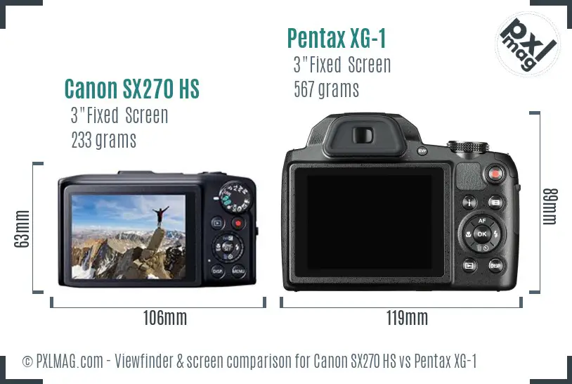 Canon SX270 HS vs Pentax XG-1 Screen and Viewfinder comparison