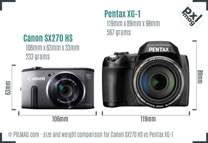Canon SX270 HS vs Pentax XG-1 size comparison