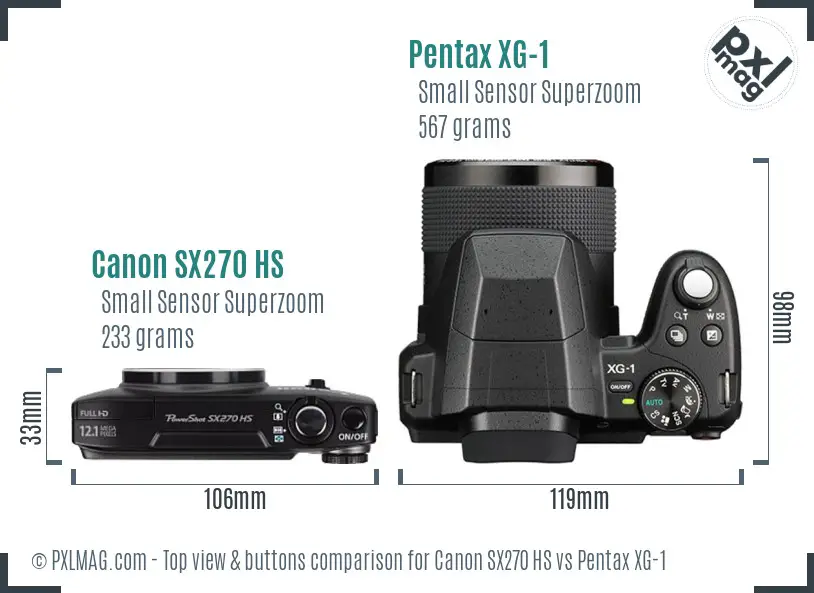 Canon SX270 HS vs Pentax XG-1 top view buttons comparison