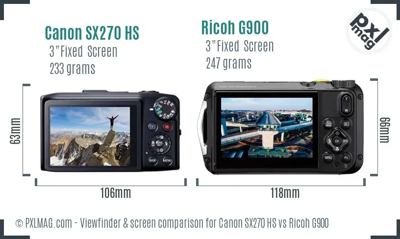 Canon SX270 HS vs Ricoh G900 Screen and Viewfinder comparison