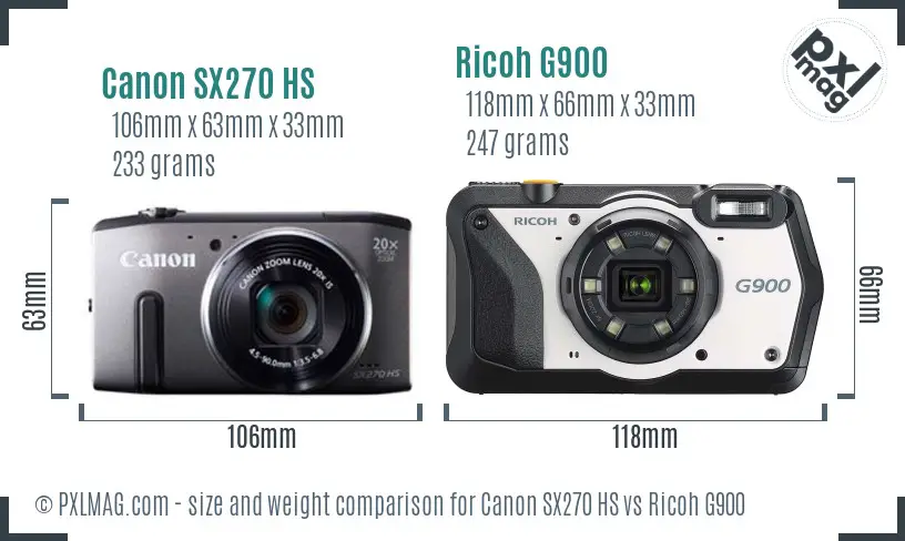 Canon SX270 HS vs Ricoh G900 size comparison