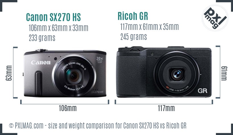 Canon SX270 HS vs Ricoh GR size comparison