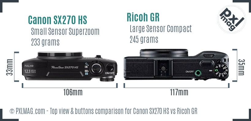 Canon SX270 HS vs Ricoh GR top view buttons comparison