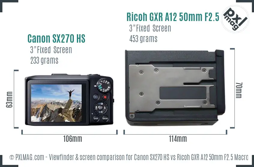 Canon SX270 HS vs Ricoh GXR A12 50mm F2.5 Macro Screen and Viewfinder comparison