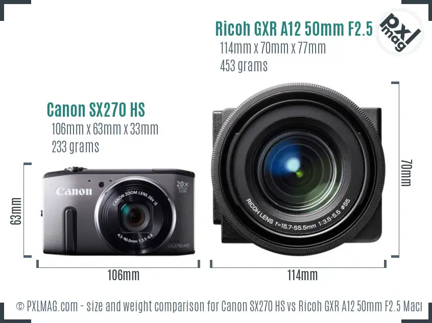 Canon SX270 HS vs Ricoh GXR A12 50mm F2.5 Macro size comparison