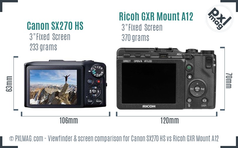 Canon SX270 HS vs Ricoh GXR Mount A12 Screen and Viewfinder comparison