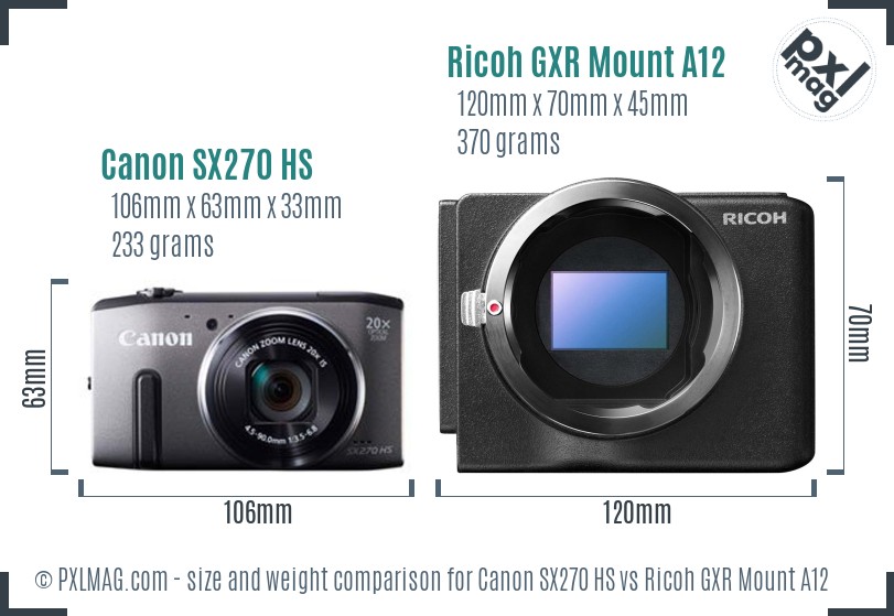 Canon SX270 HS vs Ricoh GXR Mount A12 size comparison Canon SX270 HS vs Ricoh GXR Mount A12 size comparison