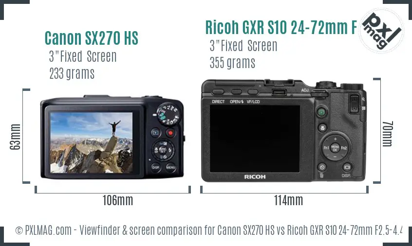 Canon SX270 HS vs Ricoh GXR S10 24-72mm F2.5-4.4 VC Screen and Viewfinder comparison Canon SX270 HS vs Ricoh GXR S10 24-72mm F2.5-4.4 VC Screen and Viewfinder comparison