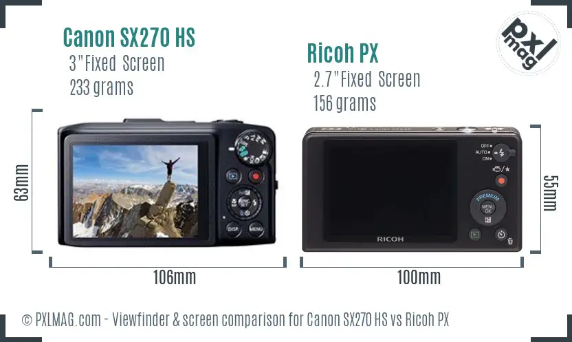 Canon SX270 HS vs Ricoh PX Screen and Viewfinder comparison