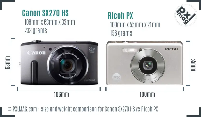 Canon SX270 HS vs Ricoh PX size comparison