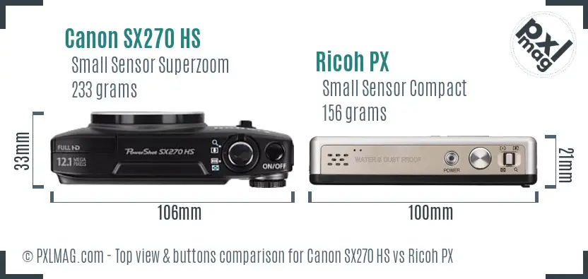 Canon SX270 HS vs Ricoh PX top view buttons comparison