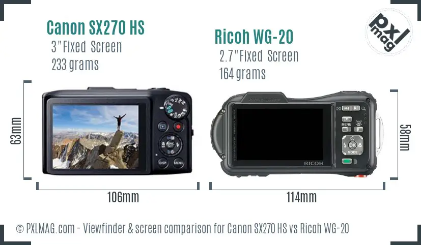 Canon SX270 HS vs Ricoh WG-20 Screen and Viewfinder comparison
