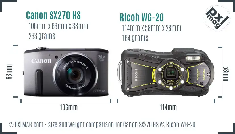 Canon SX270 HS vs Ricoh WG-20 size comparison