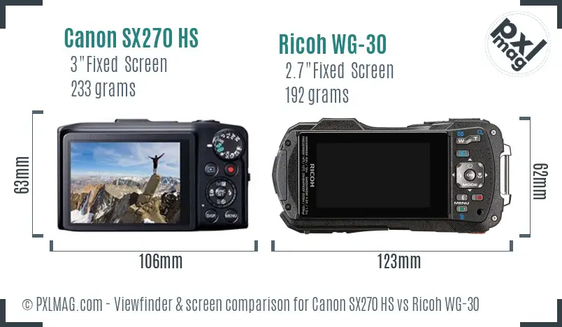 Canon SX270 HS vs Ricoh WG-30 Screen and Viewfinder comparison