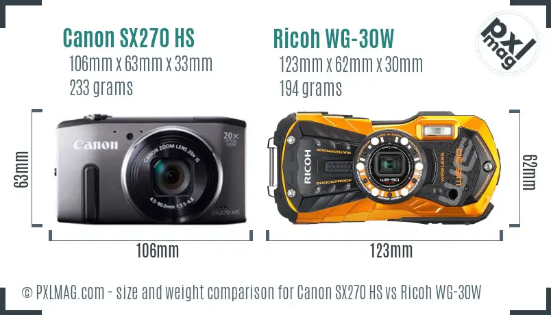 Canon SX270 HS vs Ricoh WG-30W size comparison