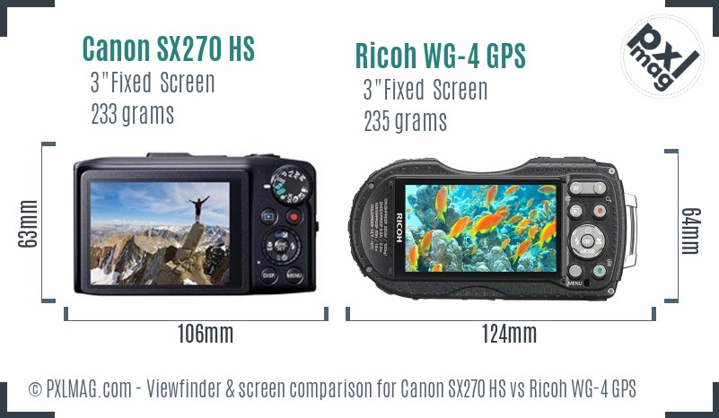 Canon SX270 HS vs Ricoh WG-4 GPS Screen and Viewfinder comparison