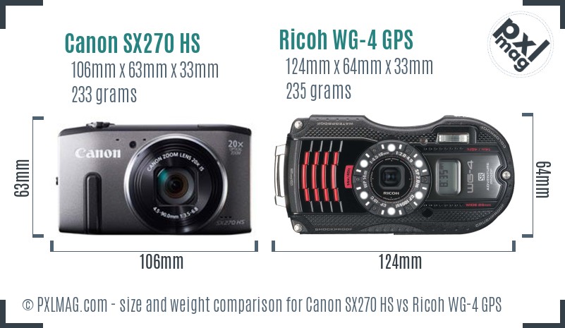 Canon SX270 HS vs Ricoh WG-4 GPS size comparison
