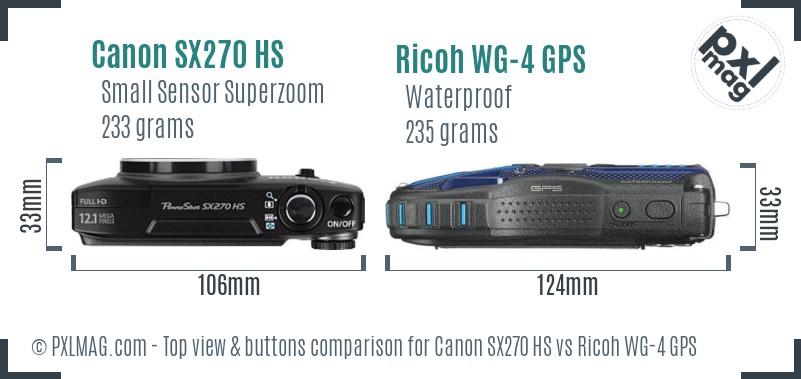 Canon SX270 HS vs Ricoh WG-4 GPS top view buttons comparison