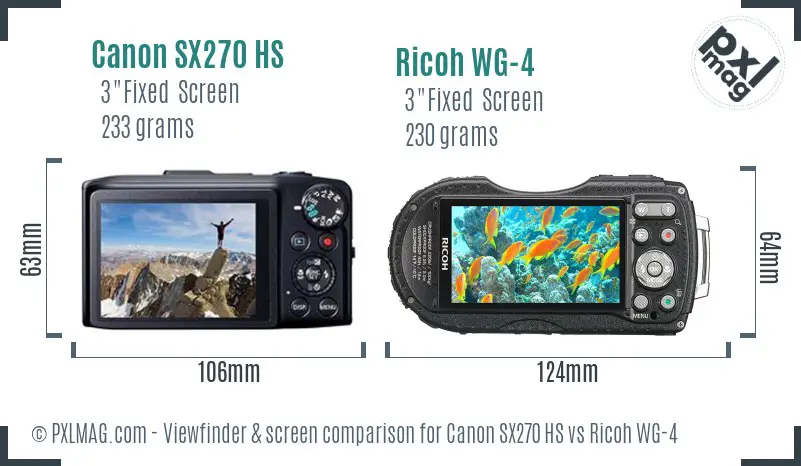 Canon SX270 HS vs Ricoh WG-4 Screen and Viewfinder comparison