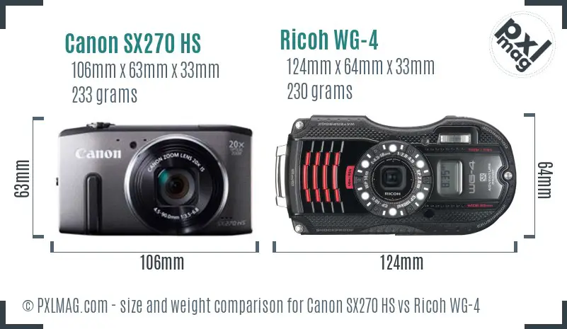 Canon SX270 HS vs Ricoh WG-4 size comparison