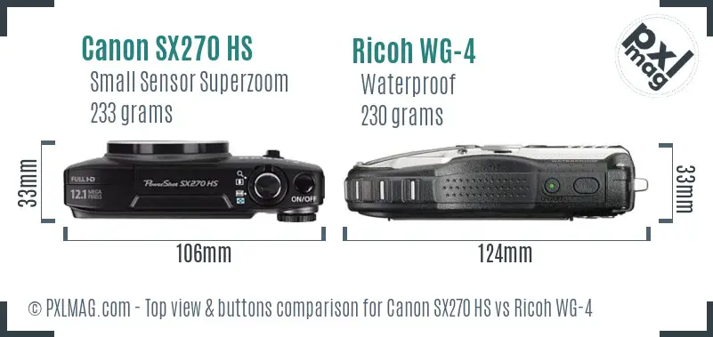 Canon SX270 HS vs Ricoh WG-4 top view buttons comparison