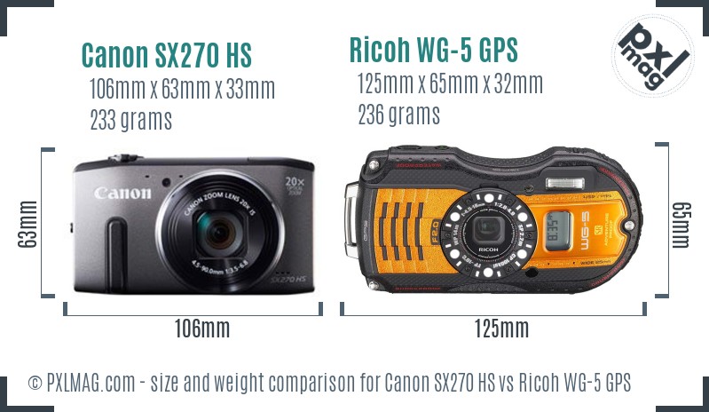 Canon SX270 HS vs Ricoh WG-5 GPS size comparison
