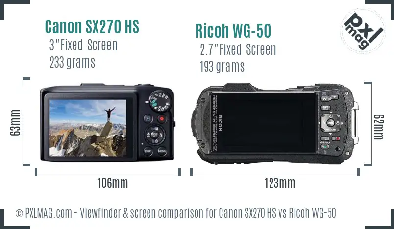 Canon SX270 HS vs Ricoh WG-50 Screen and Viewfinder comparison