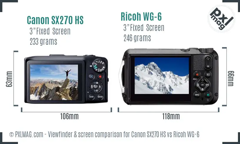Canon SX270 HS vs Ricoh WG-6 Screen and Viewfinder comparison