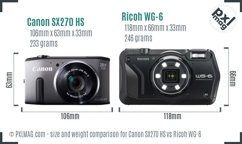 Canon SX270 HS vs Ricoh WG-6 size comparison