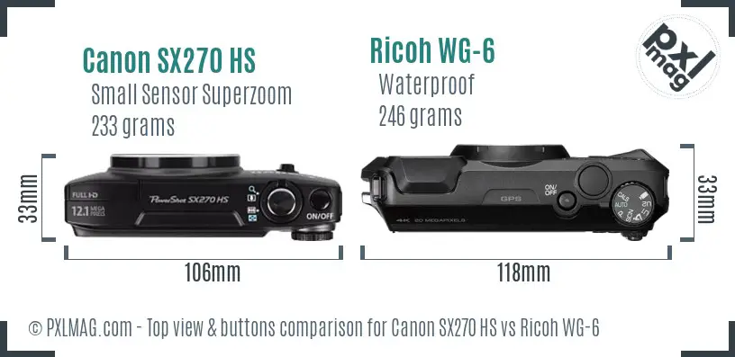 Canon SX270 HS vs Ricoh WG-6 top view buttons comparison