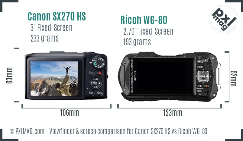 Canon SX270 HS vs Ricoh WG-80 Screen and Viewfinder comparison