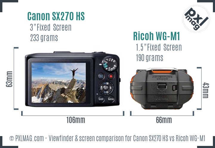 Canon SX270 HS vs Ricoh WG-M1 Screen and Viewfinder comparison