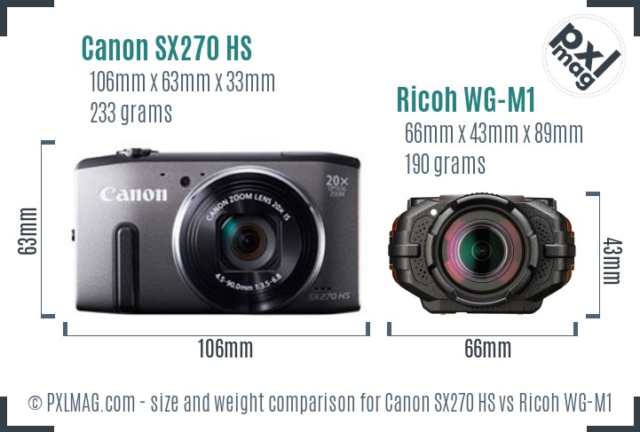 Canon SX270 HS vs Ricoh WG-M1 size comparison