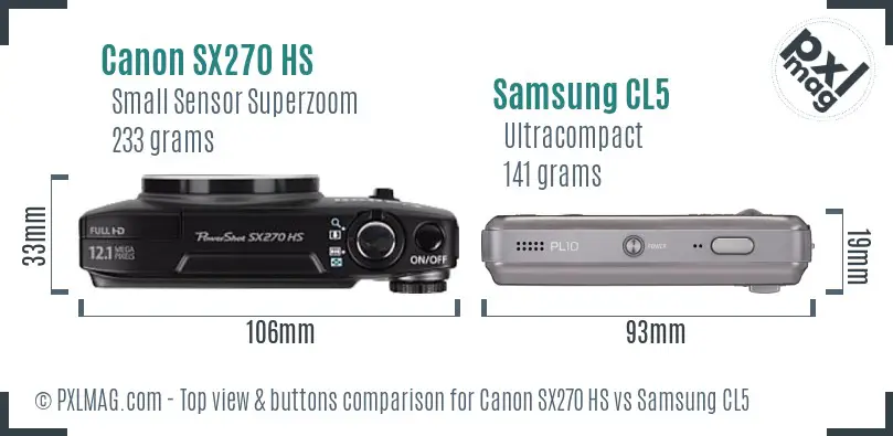 Canon SX270 HS vs Samsung CL5 top view buttons comparison