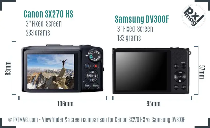 Canon SX270 HS vs Samsung DV300F Screen and Viewfinder comparison Canon SX270 HS vs Samsung DV300F Screen and Viewfinder comparison