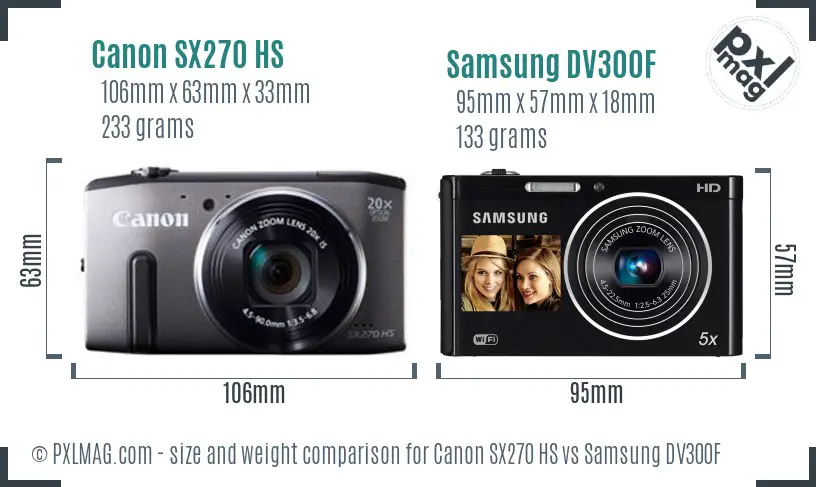 Canon SX270 HS vs Samsung DV300F size comparison Canon SX270 HS vs Samsung DV300F size comparison